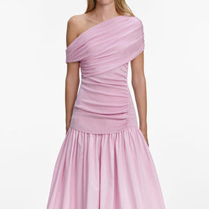 SP VIP PRICE Pink Cotton Draped Knit Midi Dress