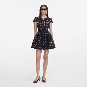 SP VIP PRICE Navy Bow Embroidered Mini Dress