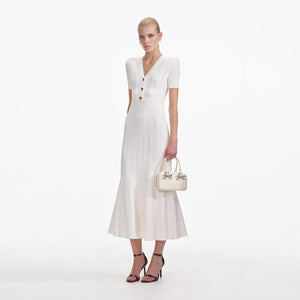 SELF PORTRAIT SS24 Cream Pointelle Knit Midi Dress