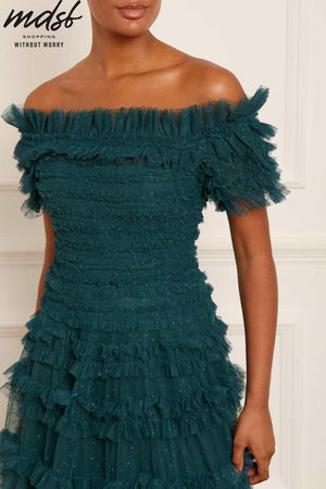 Needle & Thread CHRISTMAS SALE Lisette Ruffle Off Shoulder Gown - green