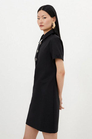 Karen Millen UK SALE Tall Techno Cotton Woven Short Dress With Gold Clasps