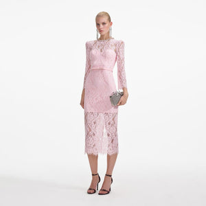 SELF PORTRAIT SS24 Pink Lace Bustier Midi Dress