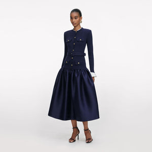 SP VIP PRICE Navy Knit Taffeta Midi Dress