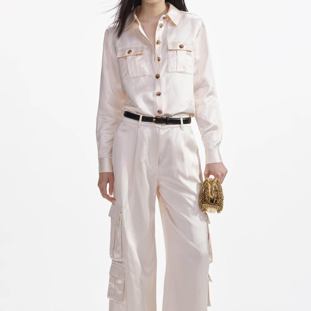 SELF PORTRAIT SS24 Cream Satin Shirt