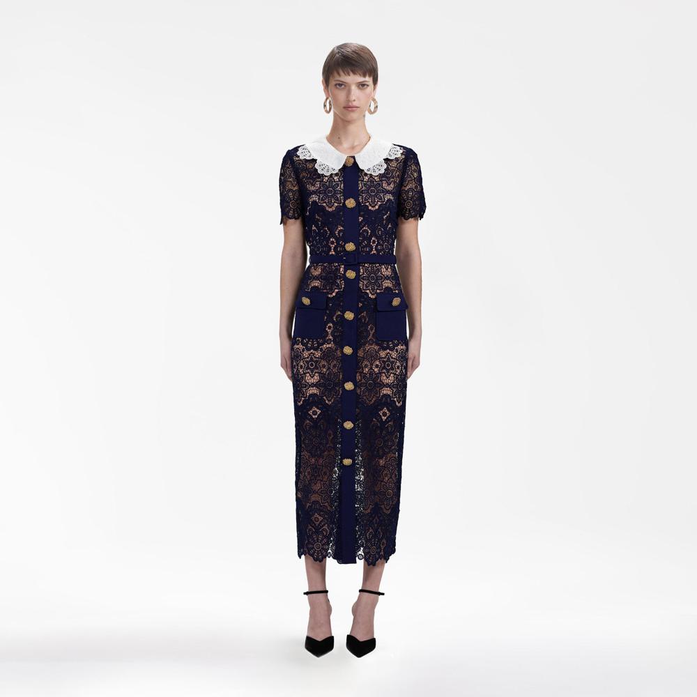 SELF PORTRAIT BLACK FRIDAY SALE Navy Floral Guipure Midi Dress