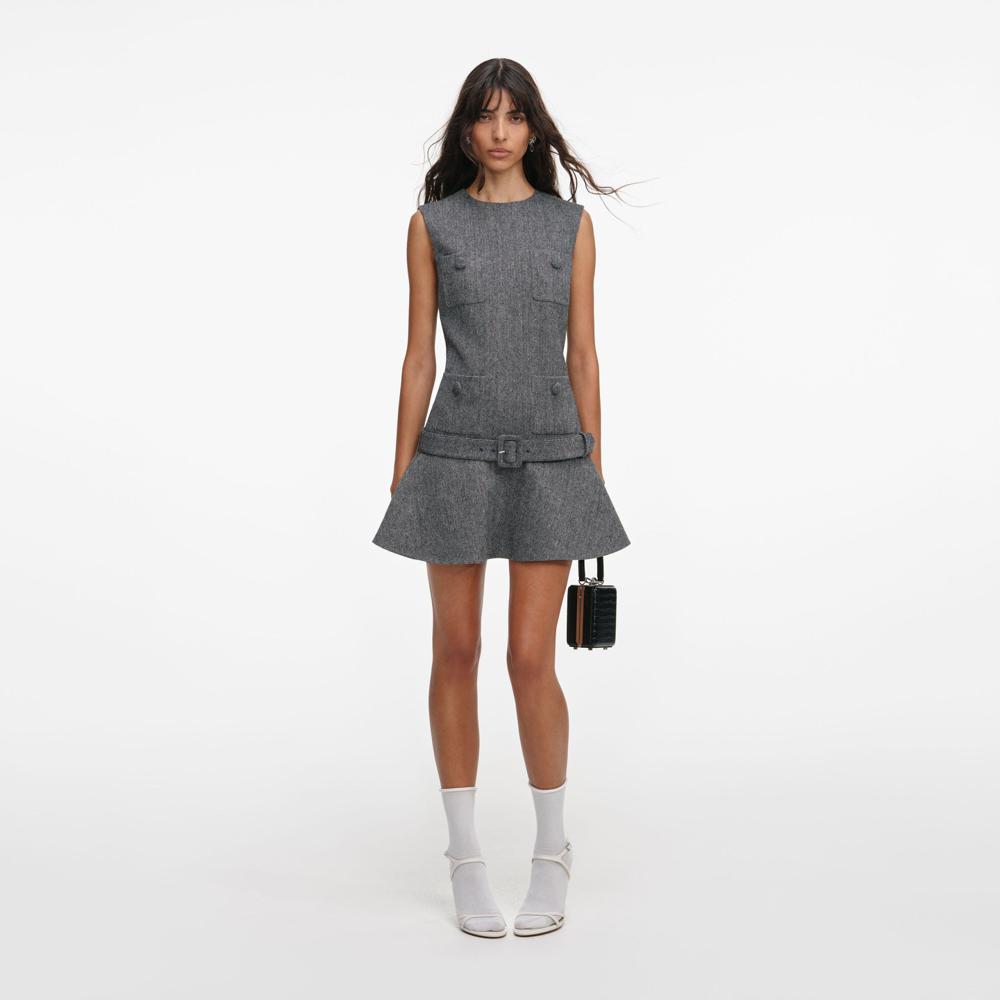 SP VIP PRICE Grey Herringbone Flared Mini Dress
