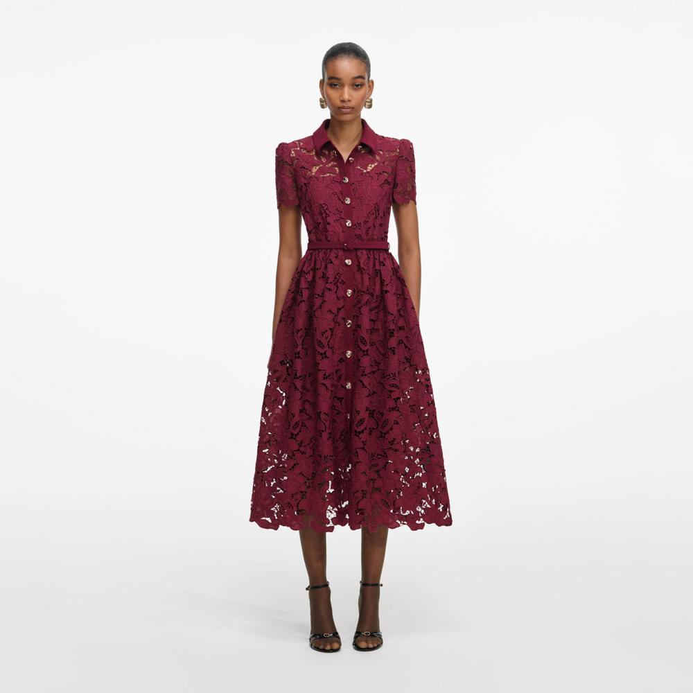 SP VIP PRICE Burgundy Lace Collared Midi Dress