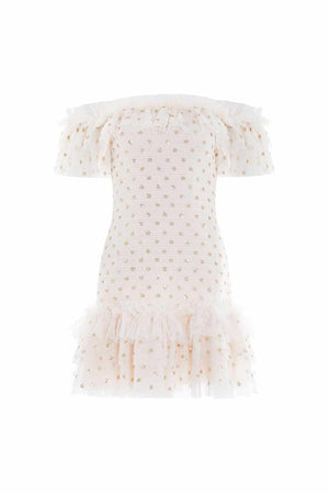 Needle & Thread CYBER SALE Polka Dot Smocked Micro Mini Dress - champagne