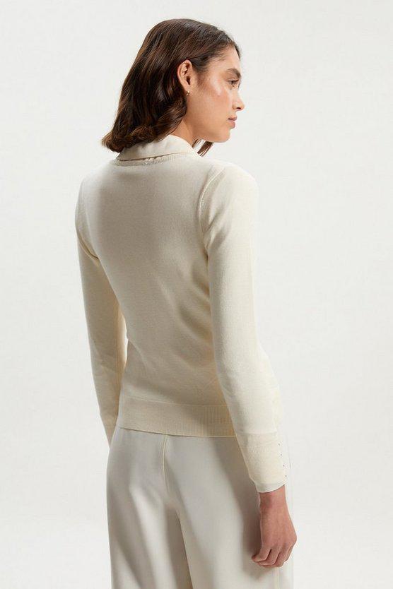 Karen Millen UK SALE Viscose Blend Knitted V Neck Jumper - cream