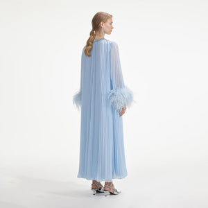 SELF PORTRAIT SS24 Blue Chiffon Feather Midi Dress