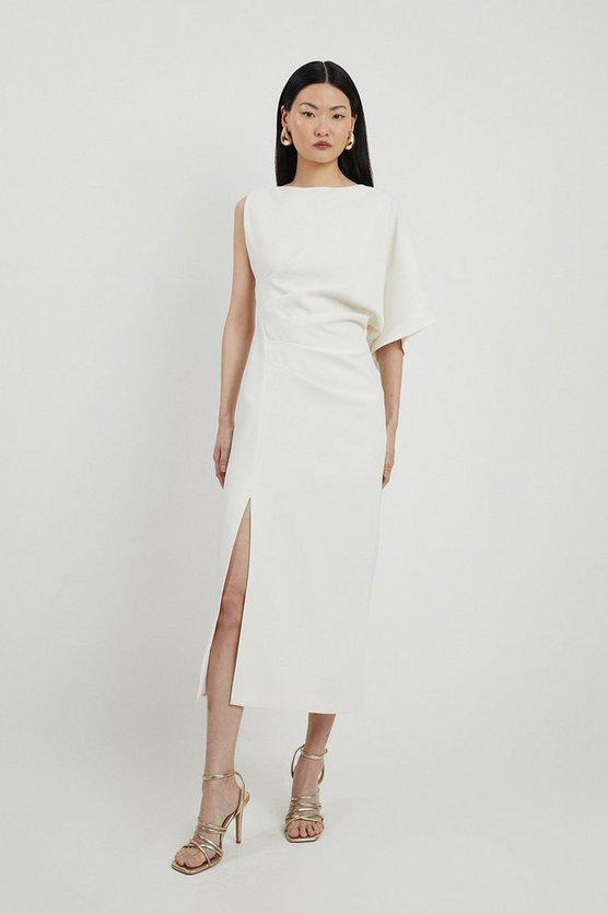 Karen Millen UK SALE Fluid Tailored Asymmetric Sleeve Maxi Dress - ivory