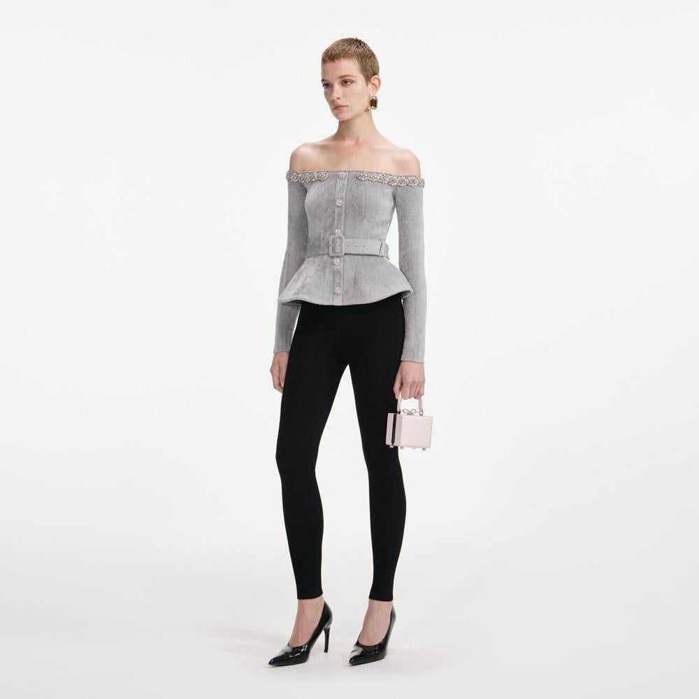 SP VIP PRICE Grey Chenille Knit Crystal Trim Top