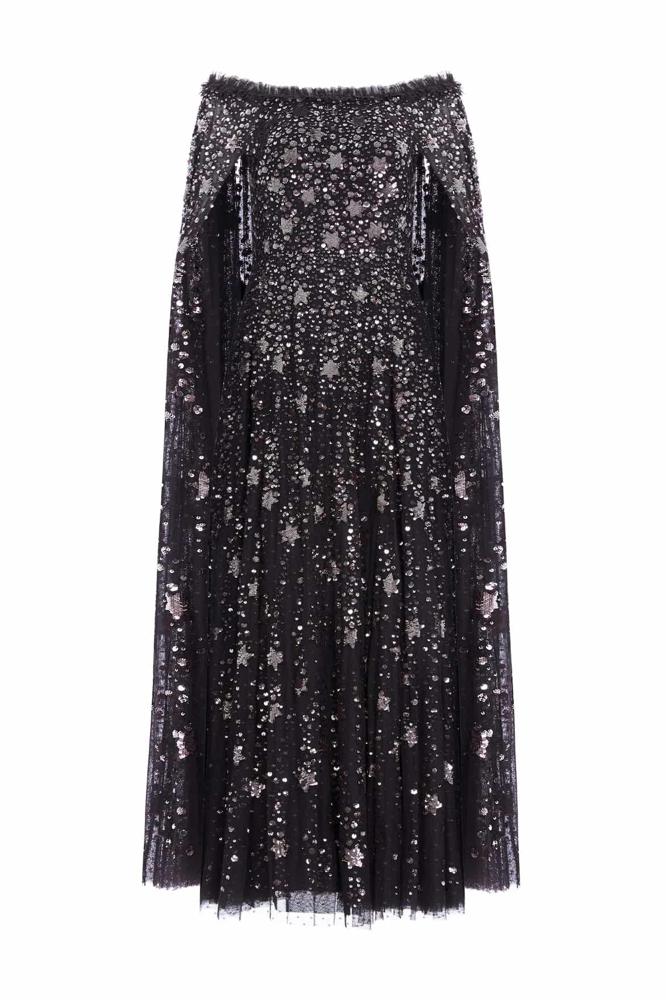 Needle & Thread CYBER SALE Shooting Stars Cape Ankle Gown - black