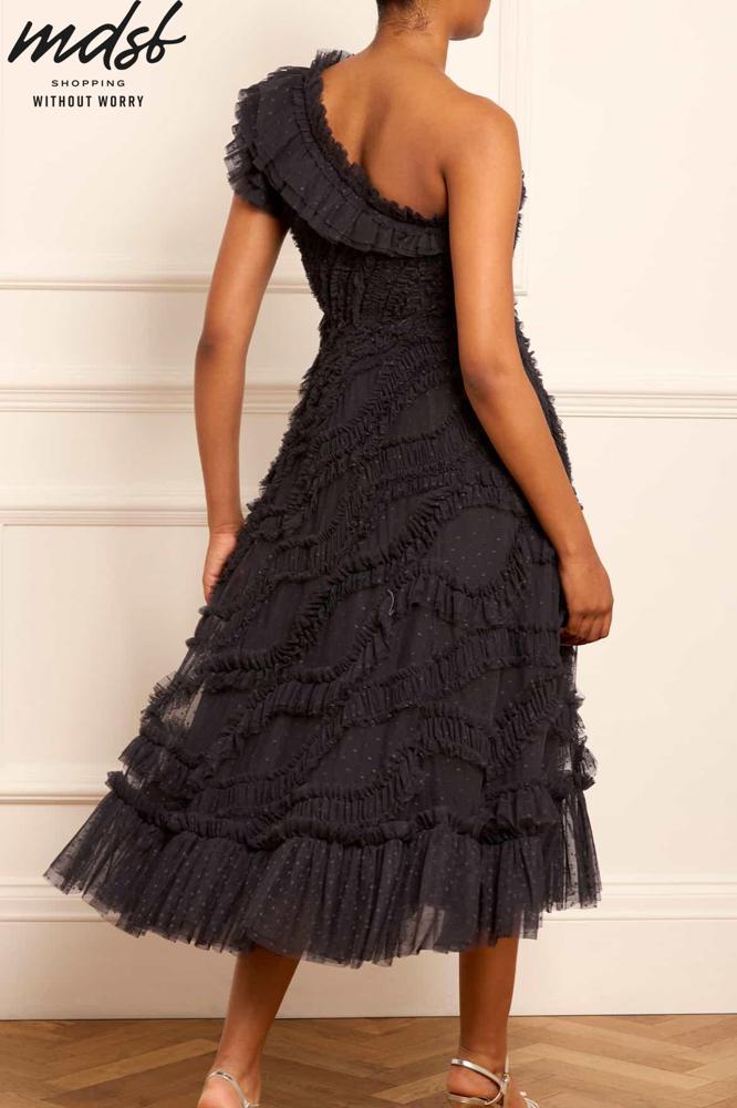 Needle & Thread CHRISTMAS SALE Aaliyah One-Shoulder Ballerina Dress - black