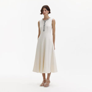 SELF PORTRAIT BLACK FRIDAY SALE Cream Crepe Embellished Midi Dress