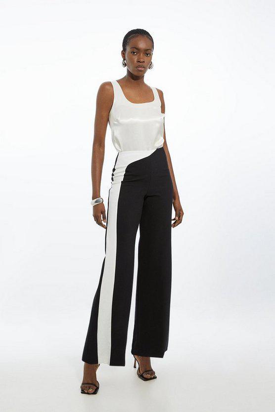 Karen Millen UK SALE Clean Tailored Colour Block Wide Leg Trousers