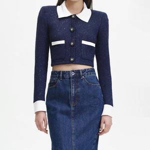 SELF PORTRAIT BLACK FRIDAY SALE Navy Contrast Collar Cardigan