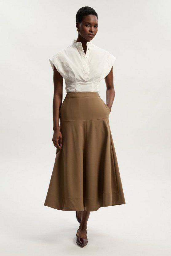 Karen Millen UK SALE Viscose Blend Tailored Full skirt - camel