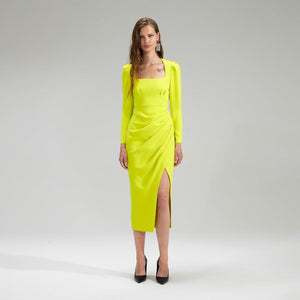 SELF PORTRAIT BLACK FRIDAY SALE Lime Crepe Ruched Midi Dress