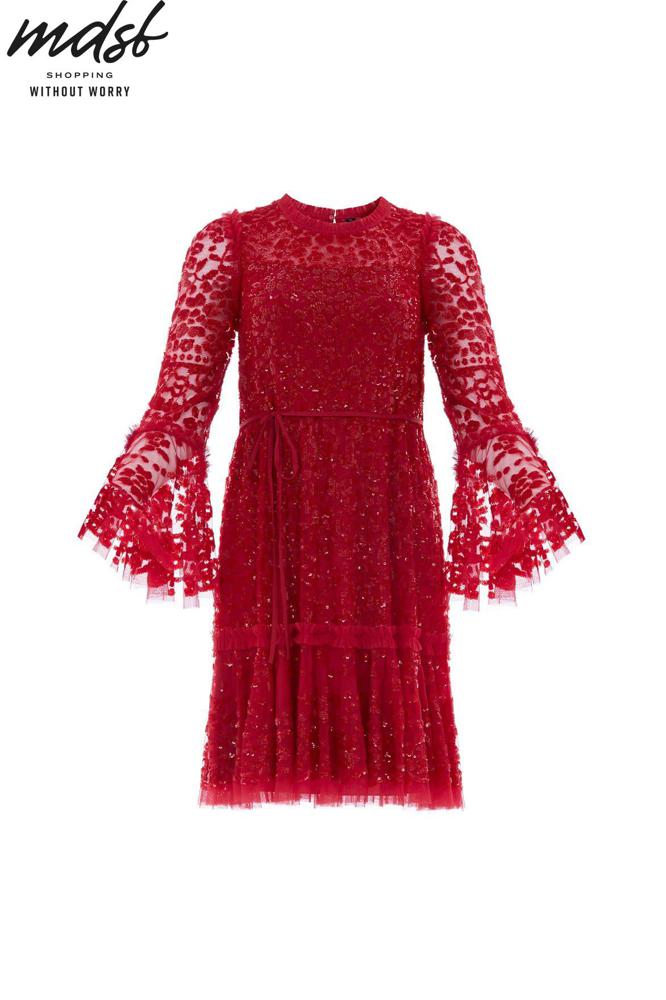 Needle & Thread CHRISTMAS SALE Annie Sequin Tiered Mini Dress - red