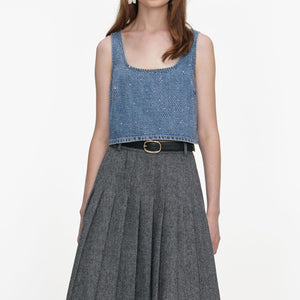 SP VIP PRICE Rhinestone Denim Crop Top