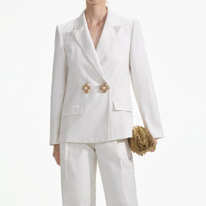 SELF PORTRAIT SS24 White Linen Blazer