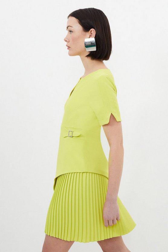 Karen Millen UK SALE Tailored Military Pleat Short Sleeve Mini Dress - lime