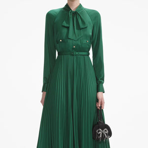 SELF PORTRAIT SS24 Green Satin Midi Dress