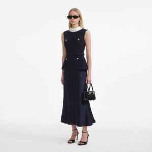 SP VIP PRICE Navy Boucle Sleeveless Midi Dress