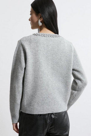 Karen Millen UK SALE Embellished Trim Cosy Knit Cardigan - grey