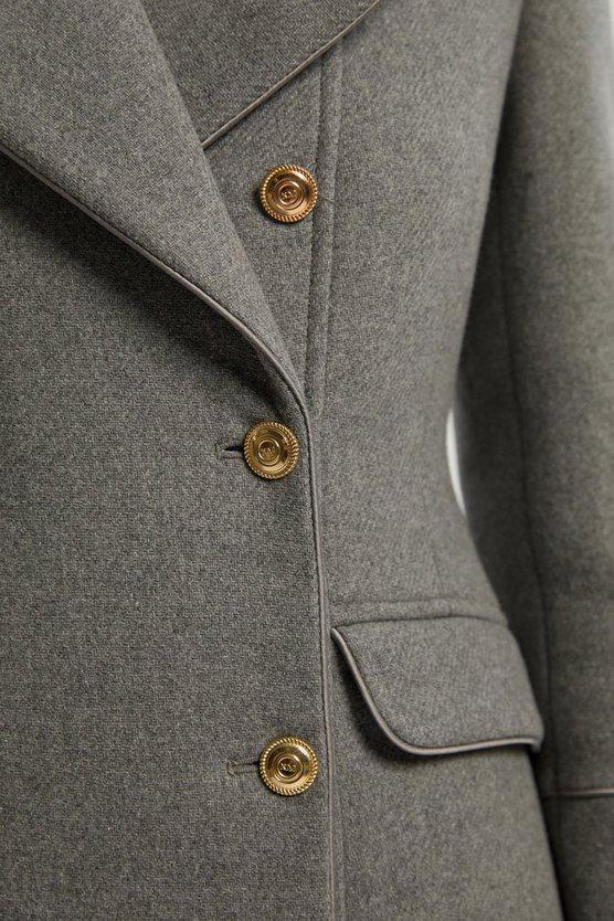 Karen Millen UK SALE Wool Double Breasted Military Tailored Midi Coat - grey marl