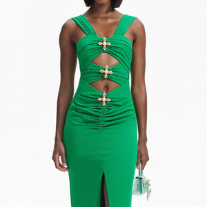 SELF PORTRAIT BLACK FRIDAY SALE Green Crepe Cut-Out Maxi Dress