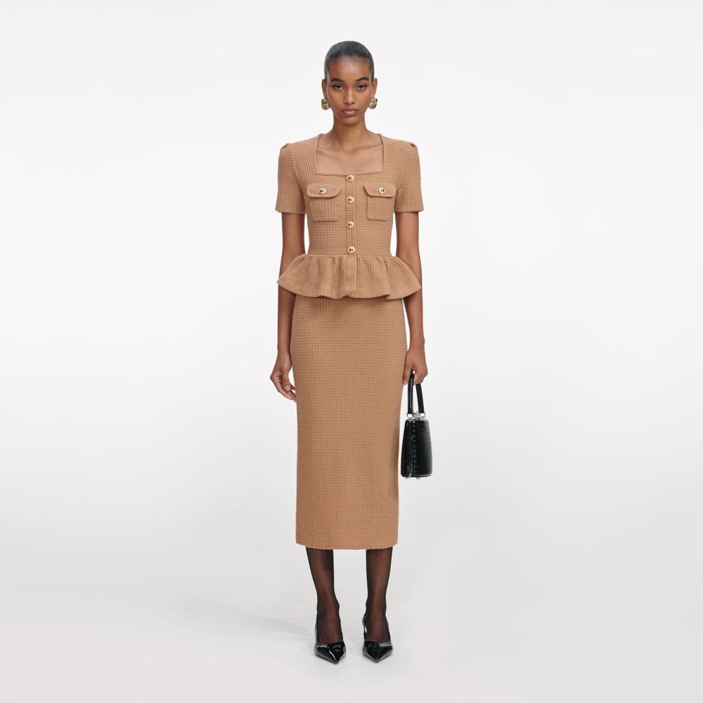 SP VIP PRICE Camel Peplum Knit Midi Dress