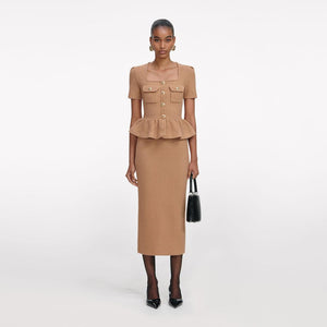 SP VIP PRICE Camel Peplum Knit Midi Dress