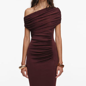 SP VIP PRICE Brown Draped Knit Midi Dress