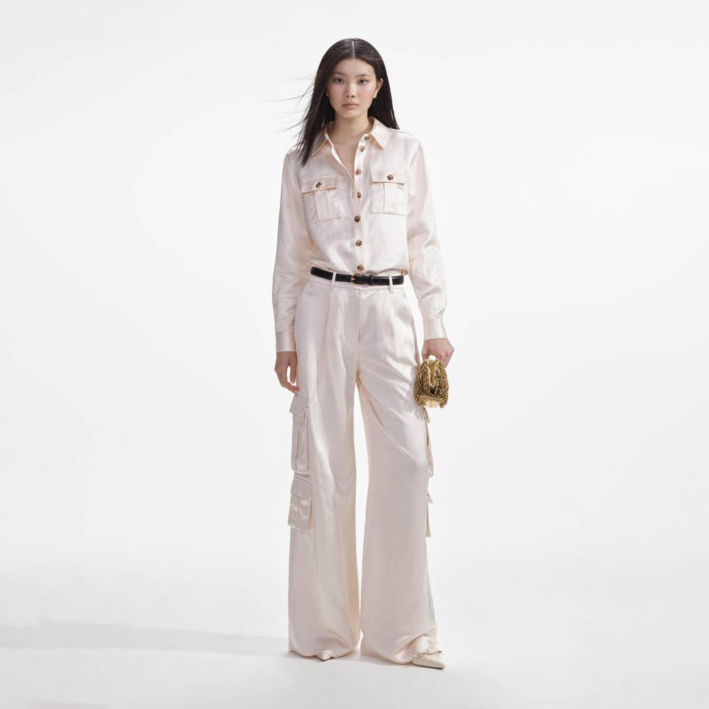 SELF PORTRAIT SS24 Cream Satin Shirt