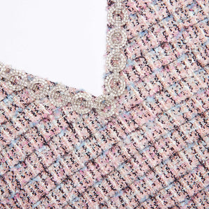 SP VIP PRICE Pink Boucle Fur Hem Mini Dress