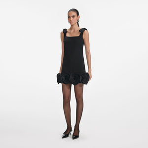 SP VIP PRICE Black Crepe 3D Flower Mini Dress