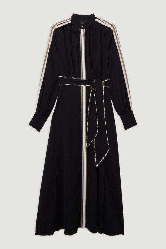 Karen Millen UK SALE Military Mono Stripe Balloon Sleeve Maxi Dress