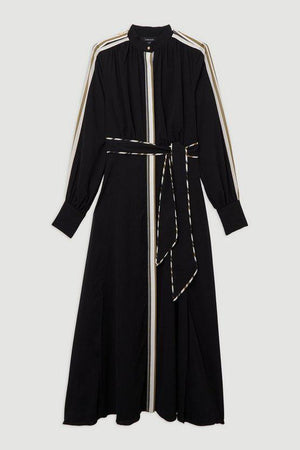 Karen Millen UK SALE Military Mono Stripe Balloon Sleeve Maxi Dress