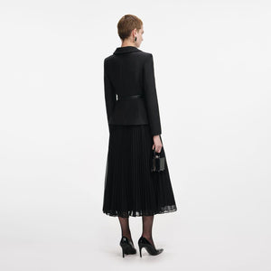 SP VIP PRICE Black Wool Crepe Midi Dress