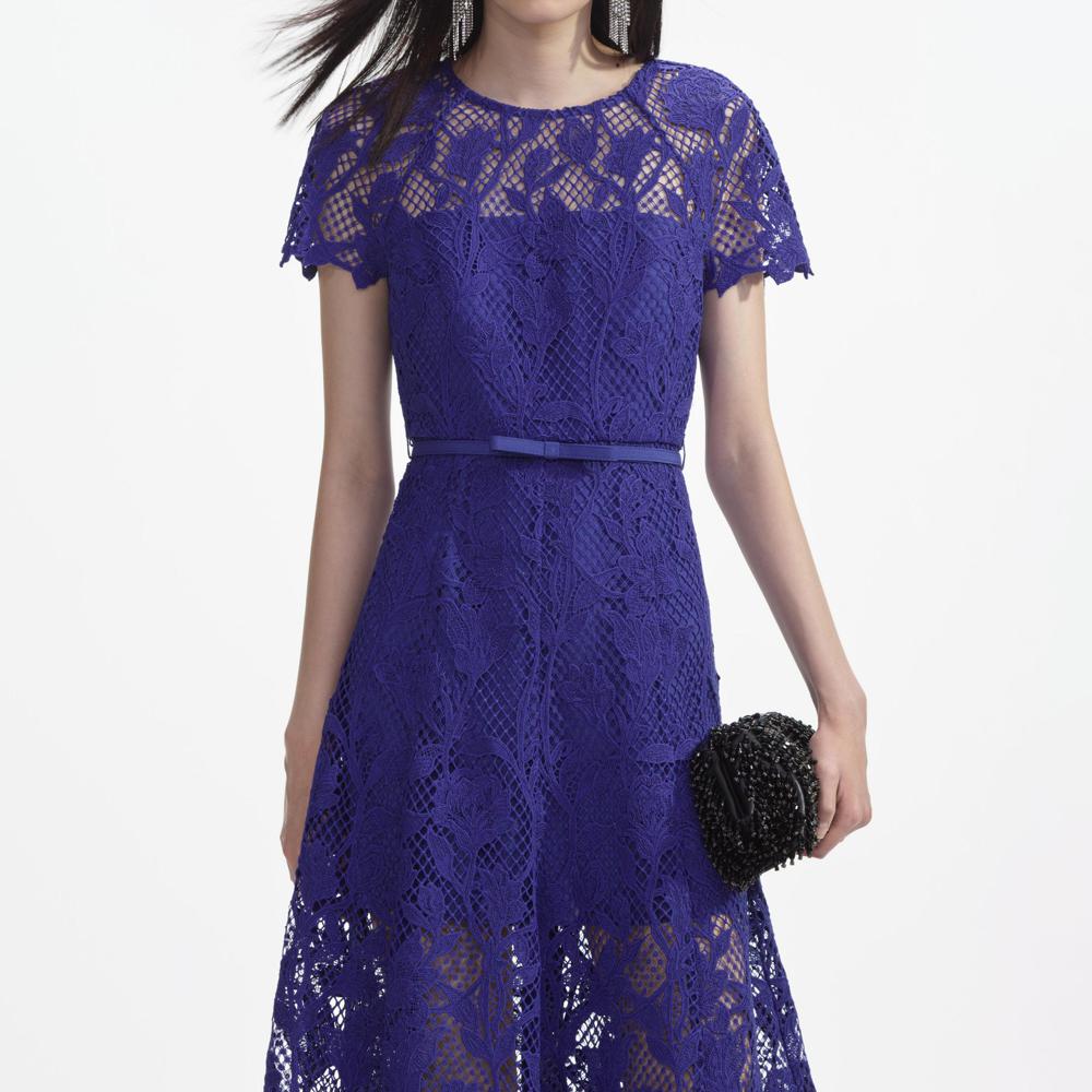 SELF PORTRAIT SS24 Cobalt Lace Midi Dress