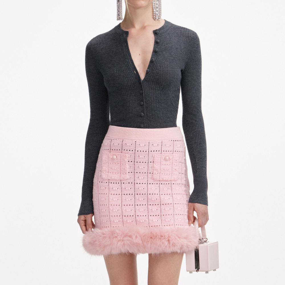 SP VIP PRICE Pink Fur Hem Knit Skirt