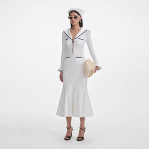 SELF PORTRAIT SS25 VIP PRICE White Viscose Rib Knit Midi Dress