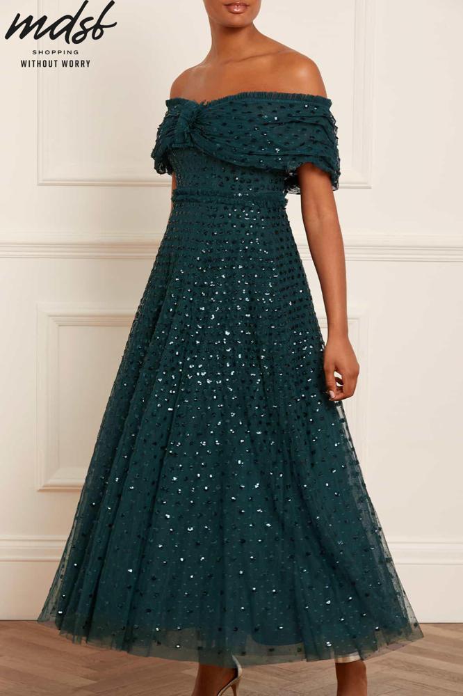 Needle & Thread CHRISTMAS SALE Grace Off-Shoulder Ankle Gown - green