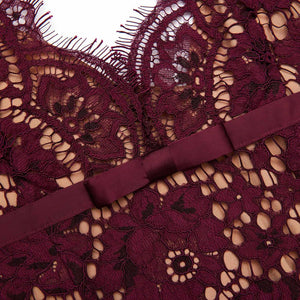 SP VIP PRICE Burgundy Floral Lace Midi Dress