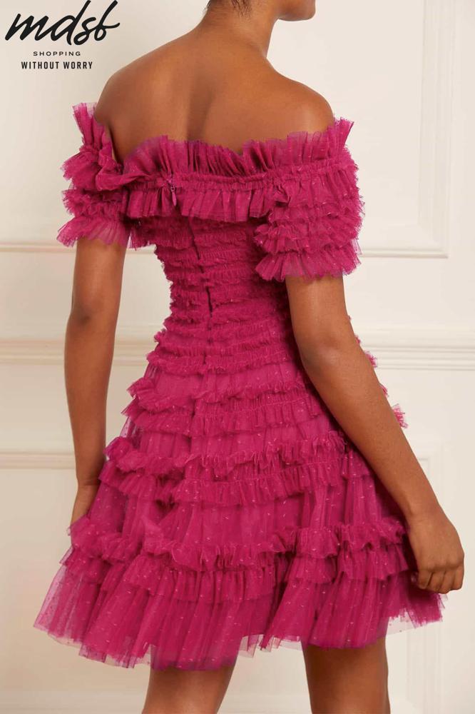 Needle & Thread CHRISTMAS SALE Lisette Ruffle Off Shoulder Micro Mini Dress - pink