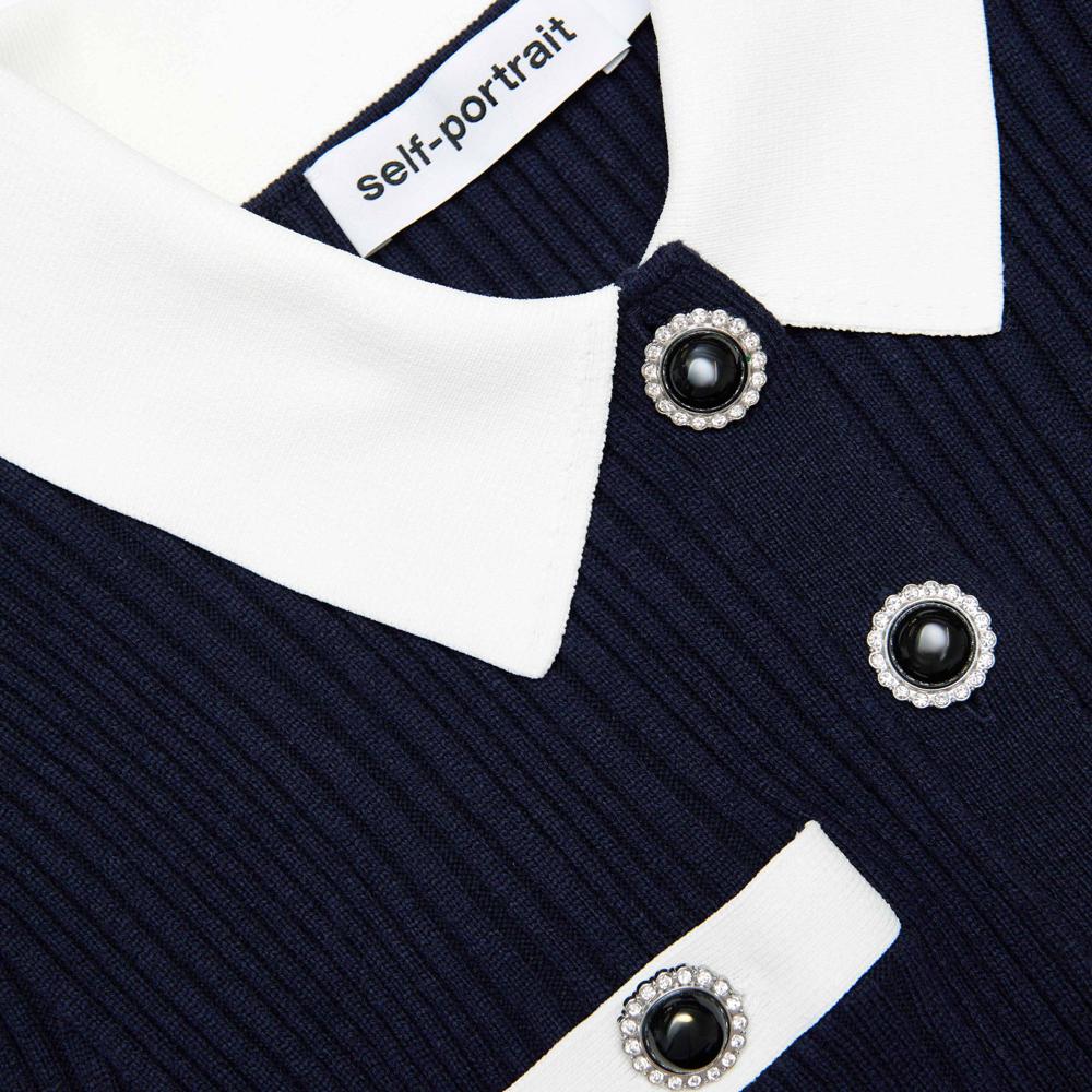 SP VIP PRICE Navy Contrast Collar Knit Mini Dress