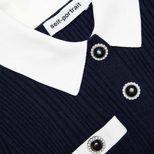 SP VIP PRICE Navy Contrast Collar Knit Mini Dress