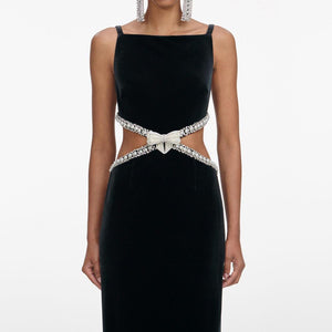 SP VIP PRICE Black Velvet Cut Out Maxi Dress